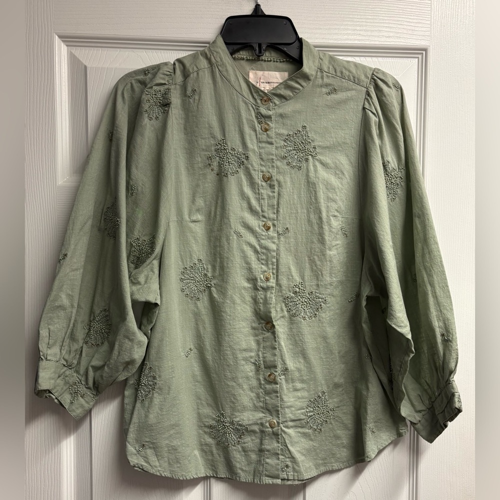 Anthropologie Caite Karyn Seo Embroidered 100% Cotton Lightweight Top Size Small